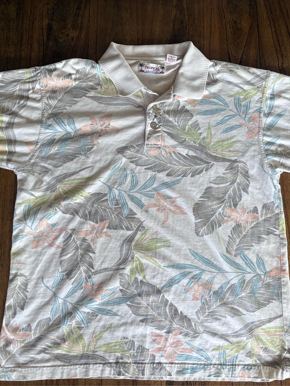 Tropical Men's White Floral Polo with Pastel Leaf Print